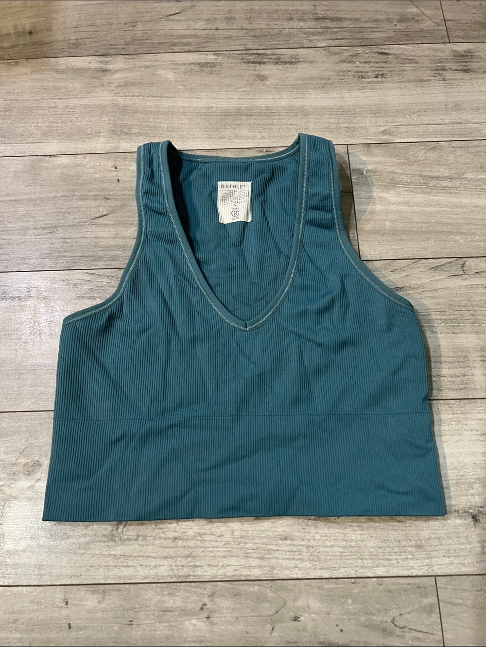 Athleta Teal Ribbed V-Neck Crop Tank